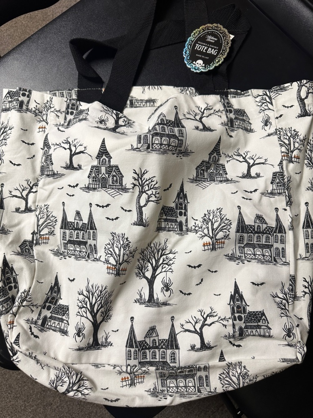 Halloween Haunted House Tote Bag - Black & White